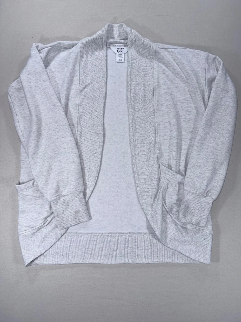 Athleta Girl Wrap 'N Roll Cardigan Gray L 12 Fleece Open Front Sweatshirt